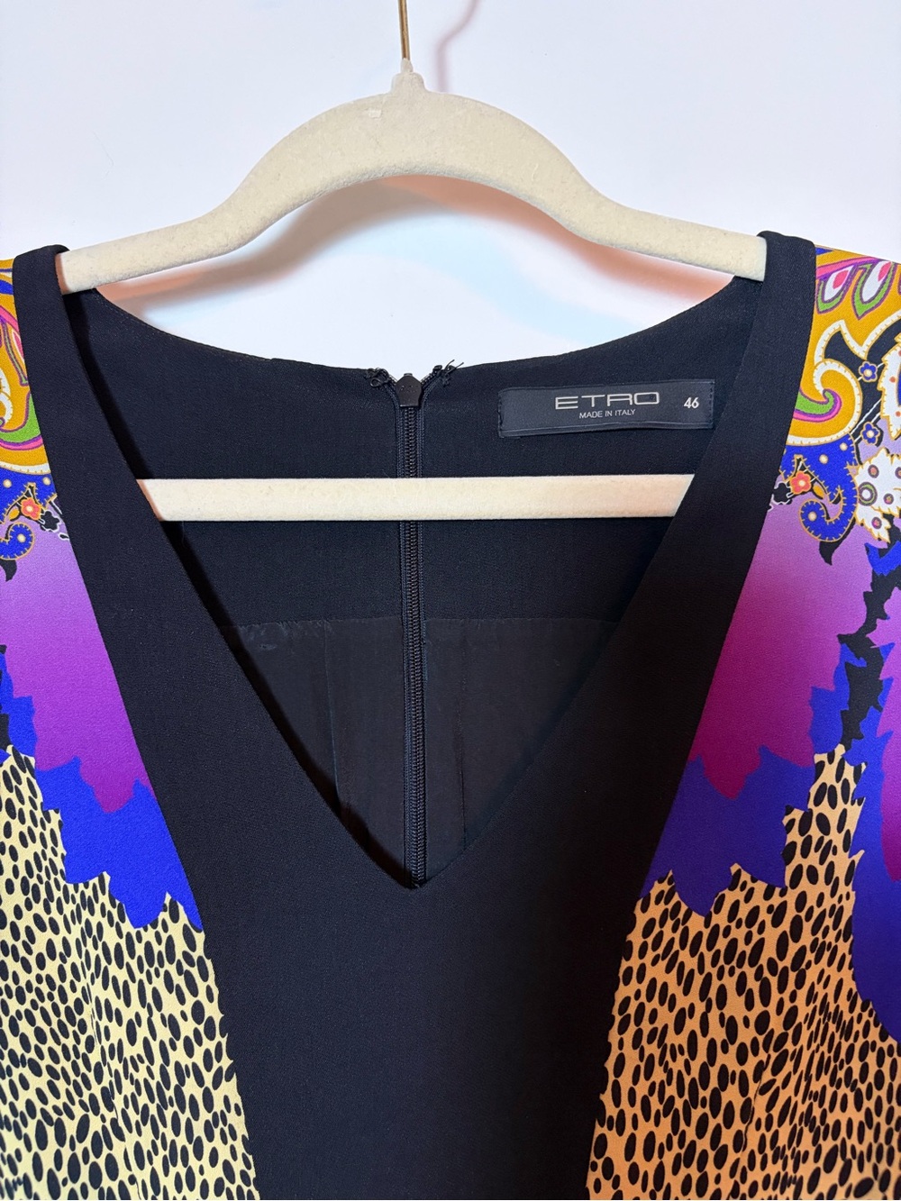 Etro Black Paisley & Animal Print Midi Dress with Purple and Black Panels - Picture 8 of 8